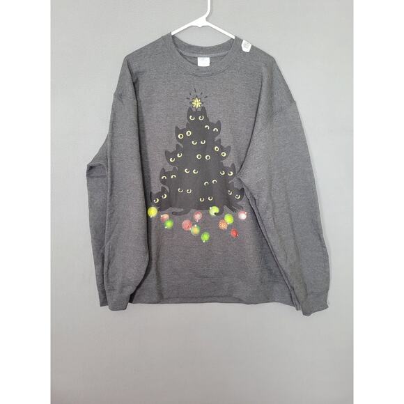 Cat Lovers Cute and Funny Holiday Tree Christmas Sweatshirt Womens 2XL - Picture 7 of 8